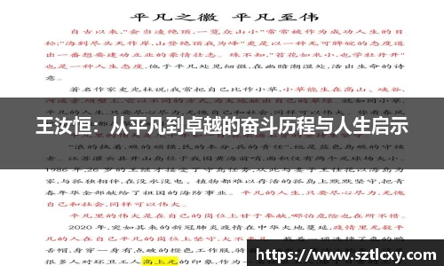 王汝恒：从平凡到卓越的奋斗历程与人生启示
